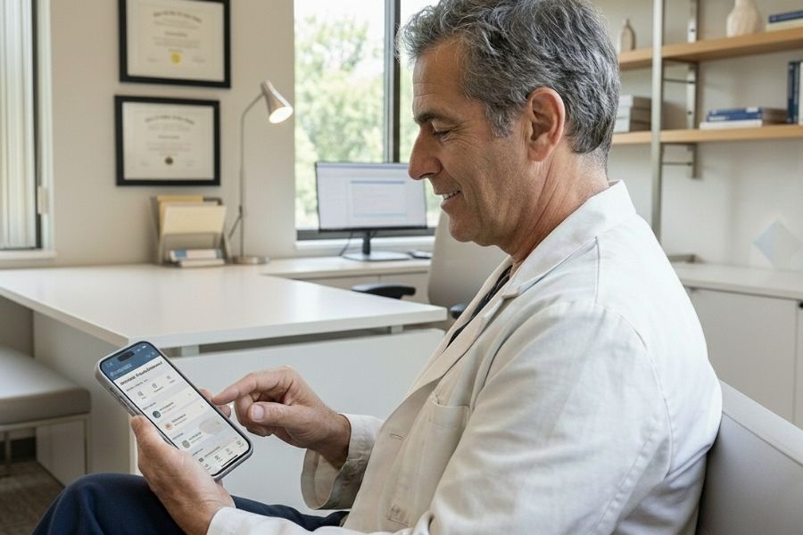 Functional medicine clinic owner reviewing campaign performance